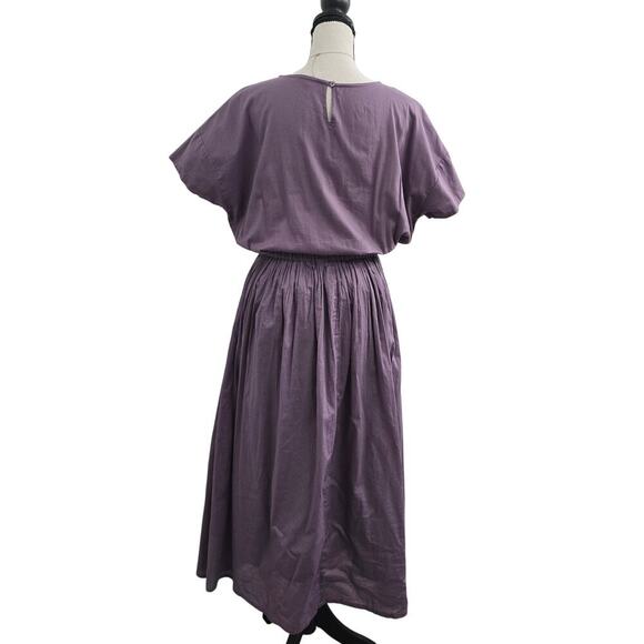 Urban Research DOORS Purple Cotton Midi Dress M Gathered Waist Japan Minimalist - Picture 2 of 13
